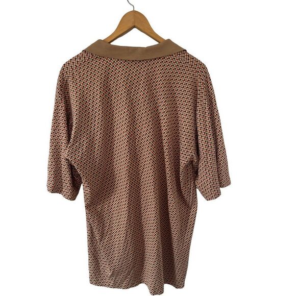 Bobby Chan Tan Orange Geometric Pattern Silk Cotton Blend Golf Polo Shirt - Picture 2 of 7